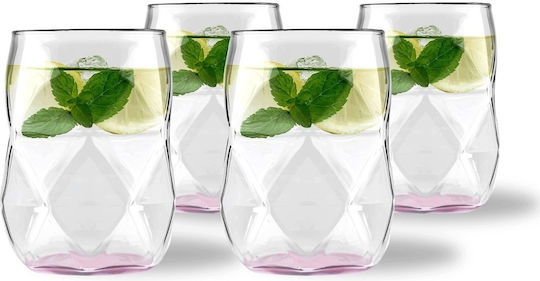 Vialli Design Geo Fondo Roz Set Pahare Bere Sticlă Roz 450ml 4 Bucăți