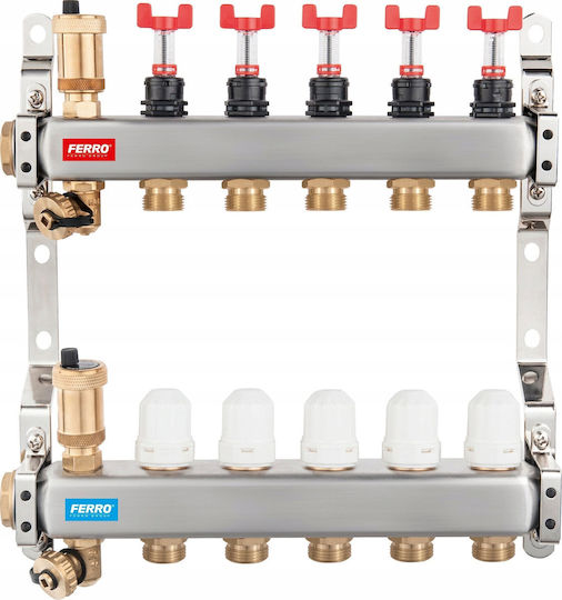 Ferro Colector Din Oțel Inoxidabil Cu 1 4 Căi Supape Termostatice Debitmetre Aerisitoare Automate Supape De Golire Racorduri 3/4