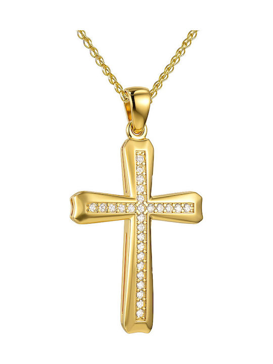 Papoulidis Jewellery Женски Златен Кръст 14 Карата Двулицев Без Верижка