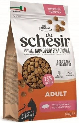 Schesir Monoprotein Dry Cat Food for Adult Cats with Ham 1.5kg