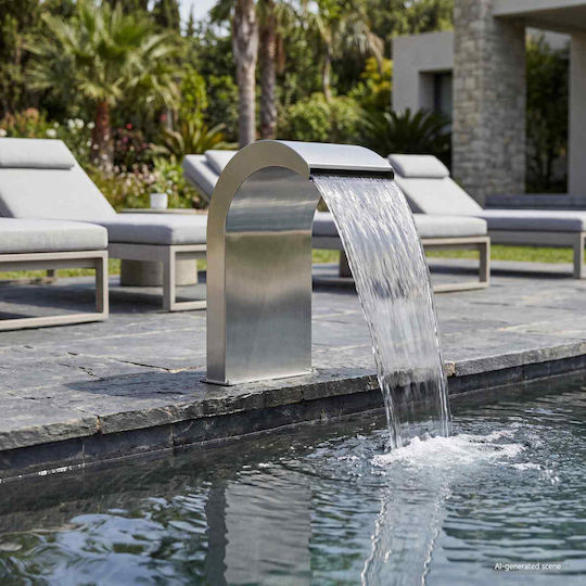 vidaXL Pool Wasserfall Mit LED Beleuchtung Aus Rostfreiem Stahl Silber