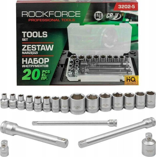 Rockforce Ratschen- und Steckschlüssel-Set 3\8" & 1\2" 20 Stück