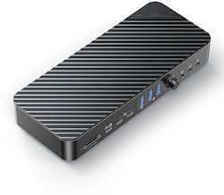 Orico 22-in-1 USB-C Dockingstation für Laptops mit HDMI 4K PowerDelivery Ethernet und Bildschirmverbindungen für 4 Monitore Schwarz