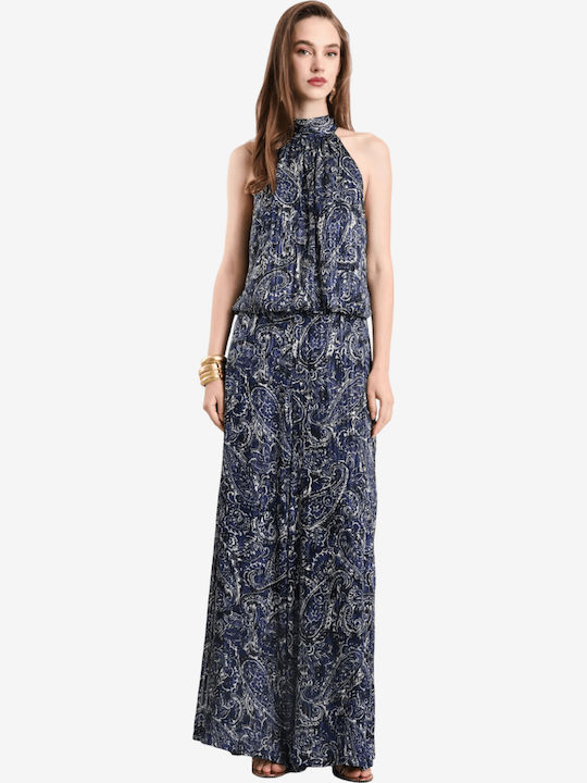 Women's Sleeveless Blouse with Neck Tie Blue