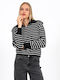 Women's Sweater with Zipper Striped Black