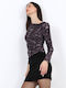 Damen Bluse Tierdruck Grau