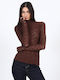 Damen Bluse mit Spitze Braun