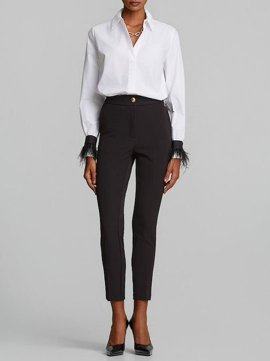 Women's Fabric Trousers with Elastic Black