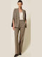 Women's High Waist Fabric Trousers in Straight Checked Beige
