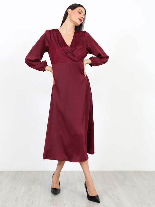 Sommer Midi Abend Hemdkleid Wickel Satin Burgundisch
