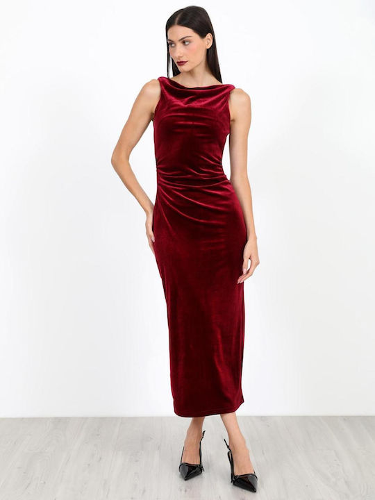 Doca Midi Evening Shirt Dress Velvet Burgundy
