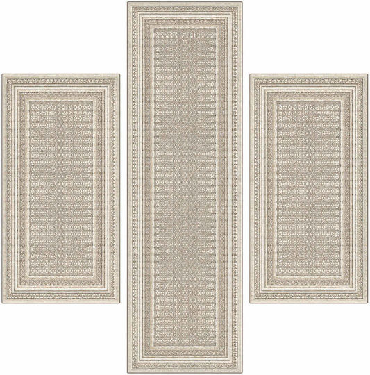Diva Hl220a Crem Bej Set De Covoare Pentru Dormitor 3 Bucăți