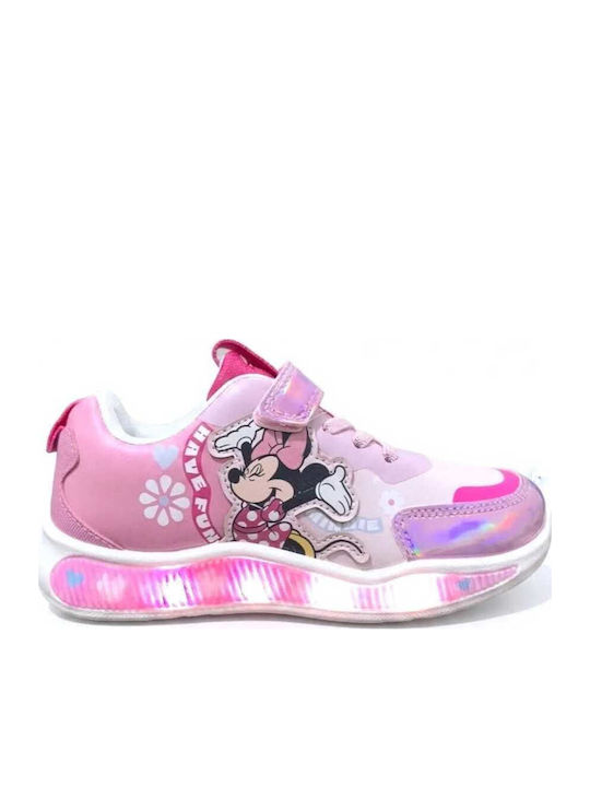 Minnie Adidasi Copii Anatomici cu Închidere Hoop & Loop și cu Luminite Roz