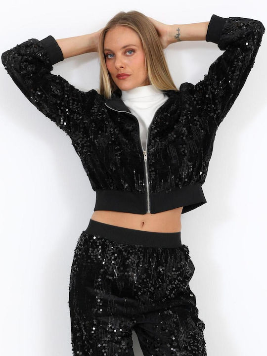 Damen Strickjacke mit Reissverschluss Schwarze