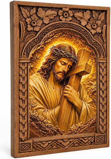 Heiligenikone Jesus Christus Der Bräutigam Holzgeschnitzter Rahmen Myrtenblatt 16cm