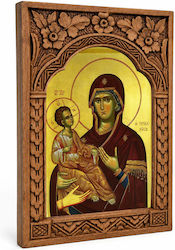Panagia Tricherousa Wooden Carved Frame Myrofyllo 16cm