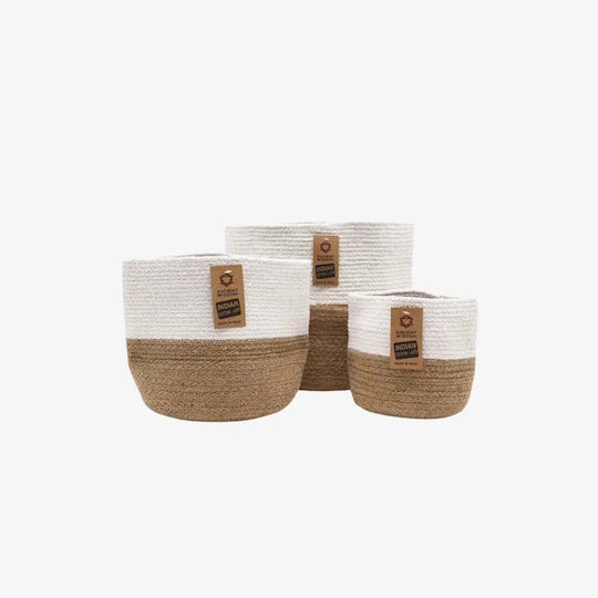 Phos & Gaia Set of White Wicker Decorative Baskets 3 Pieces