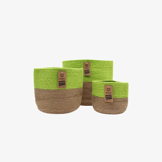 Phos & Gaia Set of Decorative Wicker Green Baskets 3 Pieces