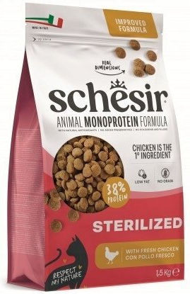 Schesir Суха храна за кастрирани котки с пилешко / сьомга 1.5kg