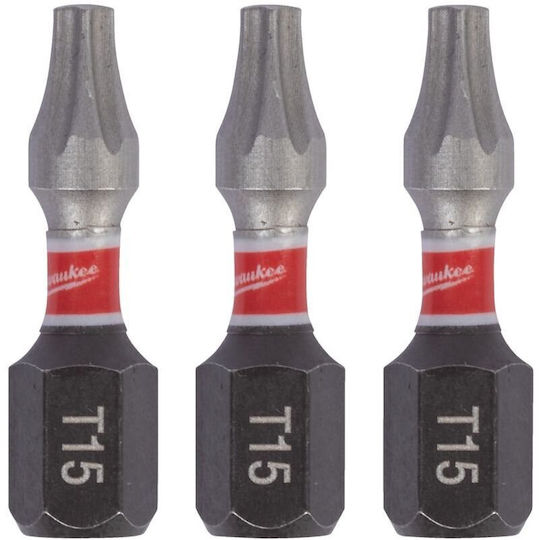 Milwaukee Screwdriver Bits T15 X 25mm 3 Pieces Shw Impact Tx Bo