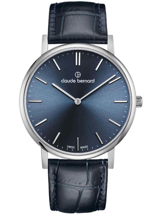 Claude Bernard Men's Battery Watch with Blue Leather Strap