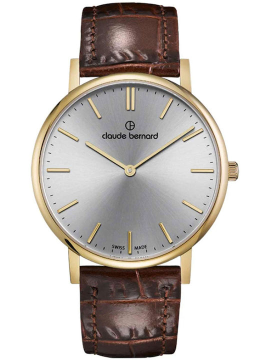 Claude Bernard Men's Battery Watch with Brown Leather Strap