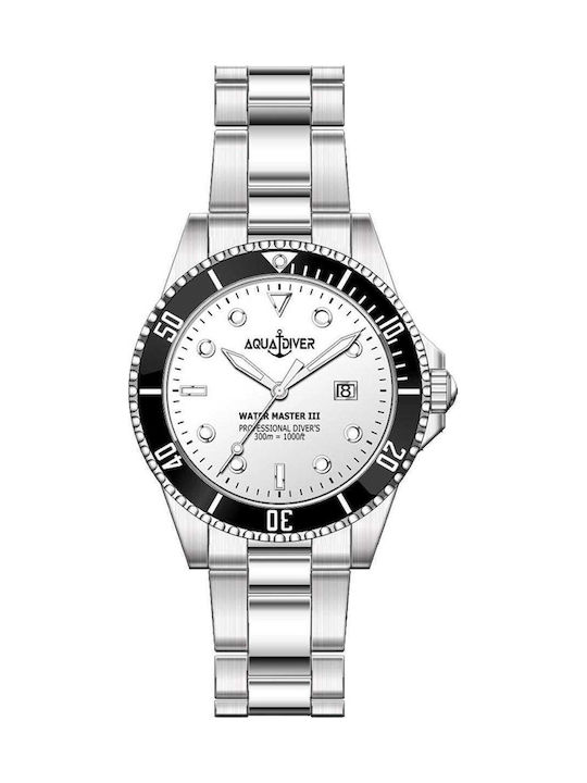 Aquadiver Water Master Men's Battery Watch with Silver Stainless Steel Bracelet Aquadiver Water Master Men's Battery Watch with Silver Stainless Steel Bracelet