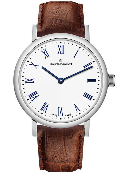 Claude Bernard Men's Battery Watch with Brown Leather Strap