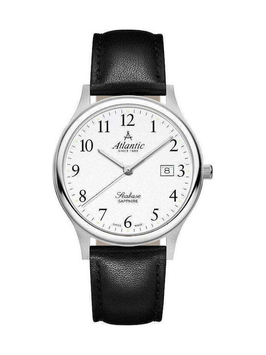 Men's Watch 40mm Battery with Leather Strap Black/White