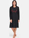 Cherry Winter Baumwollenes Damen Nachthemd Schwarz