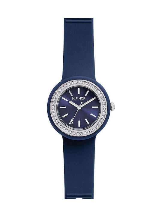HipHop Women's Watch Battery with Blue Rubber Strap