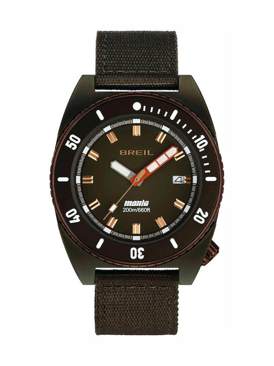Breil Men's Battery Watch with Olive Oil Fabric Strap