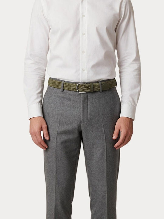 Elastic Men's Leather Knitted Khaki Belt
