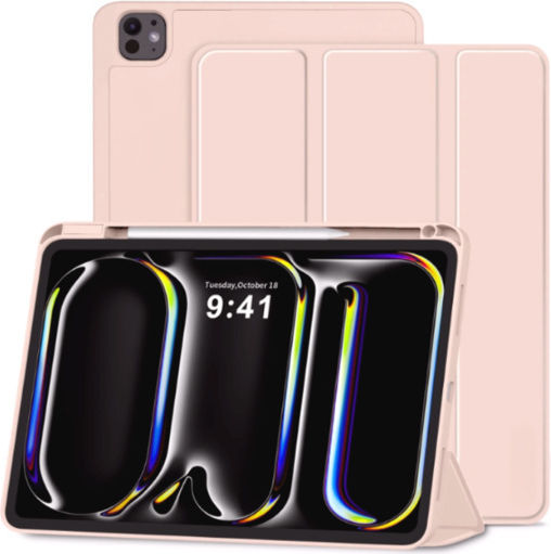 Smart Tri-fold Flip Case Pencil Holder Ipad Pro 11 Inch M5 2025/m4 2024 Ipad Pro 11" 6th/5th Gen Rose Gold