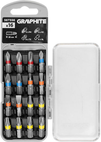 Graphite Set 16 Kreuzschlitz Stern Torx Schraubendreher-Bits