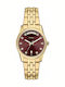 Scarlette Three Hand Date Womens Watch 34mm Battery With Gold/Burgundy Steel Bracelet