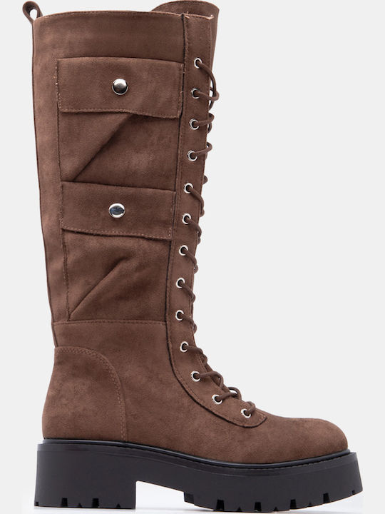 Wildleder Damenstiefel mit mittlerem Absatz Braun