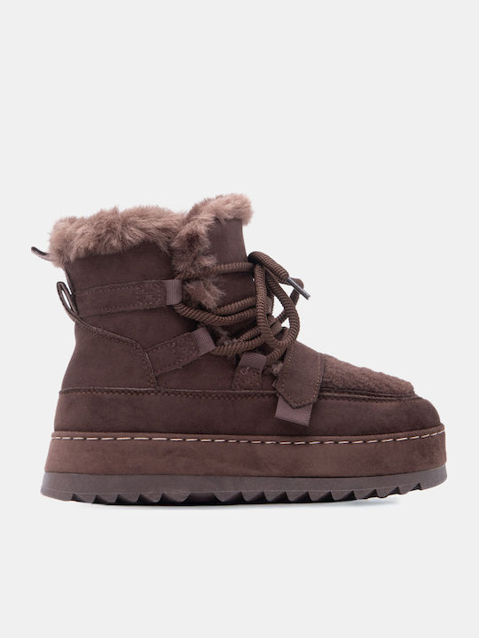 Luigi Women's Ankle Boots with Fur Brown