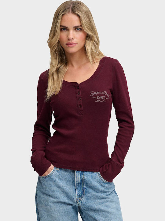 Damen Sport Langärmeliges Bordeaux Top