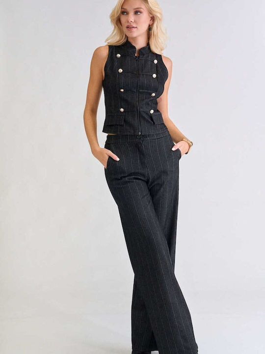 Decoro Women's Black Kit with Striped Trousers