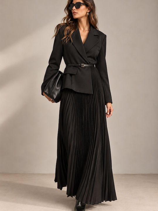 Summer Maxi Dress Long Sleeve Wrap Black