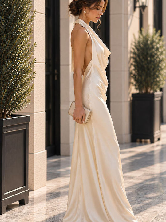 Dress Up Satin Evening Dress Beige