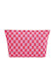 Toiletry Bag Cosmetic Case Knitted Lining Zipper Checked Pink Fuchsia