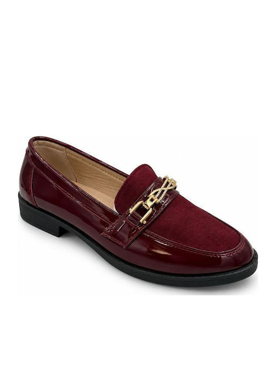 Lackleder Damen Mokassins in Burgundisch Farbe