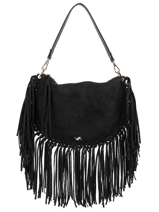 Fabric Knitted Women's Shoulder Bag Suede Black