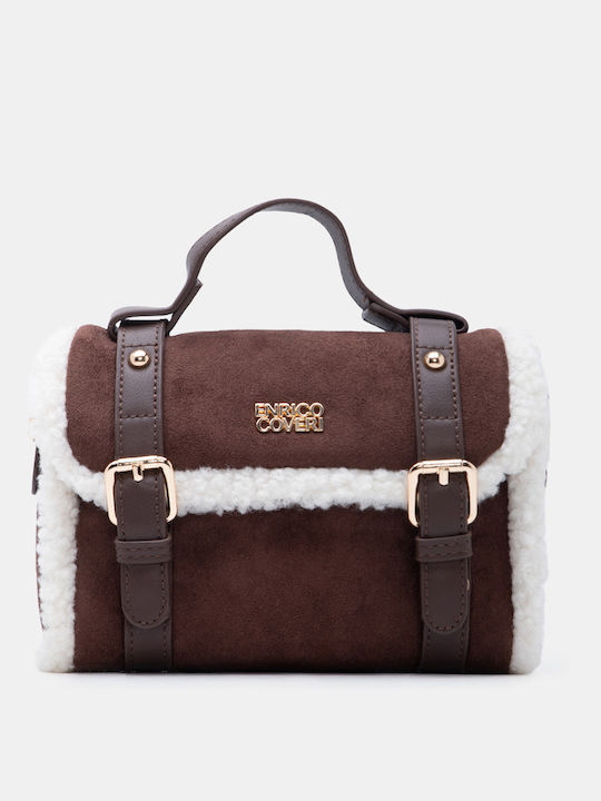 Γούνινη Γυναικεία Satchel Τσάντα Suede Καφέ