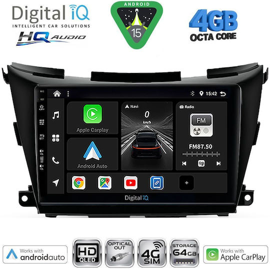 Digital IQ Car Audio System for Nissan Murano 2017-2025 Bluetooth USB WiFi GPS Apple CarPlay Android Auto with 9" Touch Screen