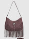 Damen Schultertasche Wildleder mit Fransen Braune