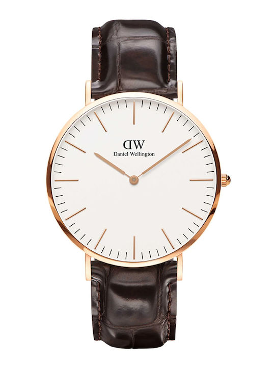 Daniel Wellington Men's Watch 40mm Battery with Brown Leather Strap