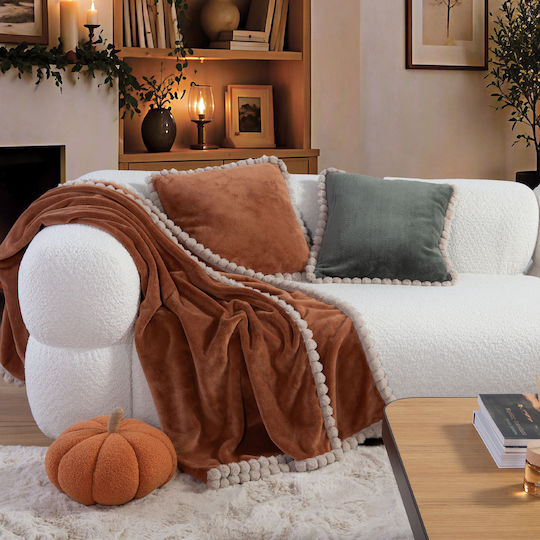 Nef-Nef Homeware Pompozia Σετ Κουβέρτα Πικέ Καναπέ 130x180εκ. Camel